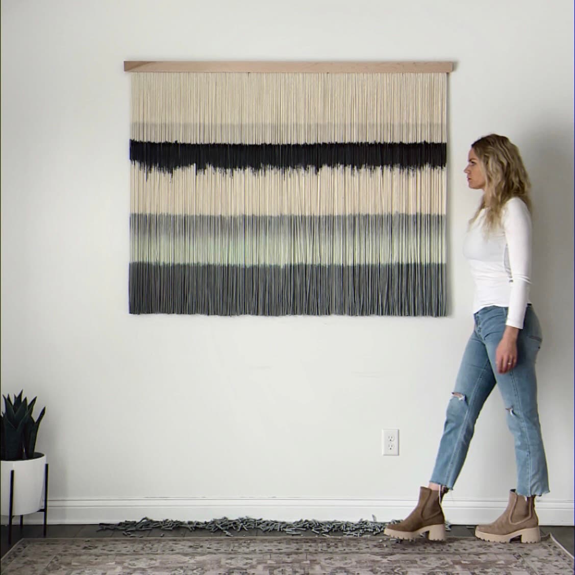 Bad Scandi hand-dyed fiber art tapestry featuring neutral tones and organic patterns