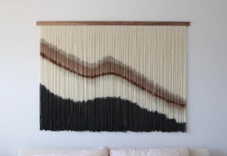 Fiber Art Wall Hanging | Dip Dye Tapestry | Boho Decor | Gray Ombre Wall Decor | Macrame Wall Hanging | Yarn Art | Yarn Wall Hanging